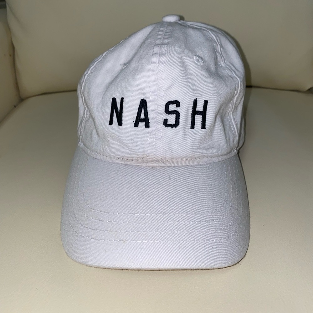 The Nash Collection White Hat with Black Lettering